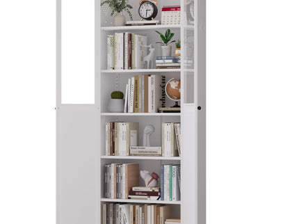 Tall Metal Kitchen Pantry Cabinet With Adjustable Shelves And Silent Magnetic Doors - White