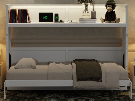 Murphy Bed With Desk, LED Light And USB Charging Station