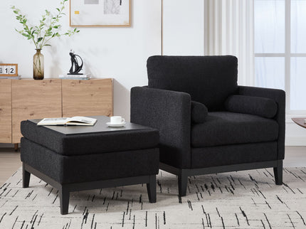 Farmhouse Upholstered Accent Chair With Ottoman, Reversible Lid Coffee Table