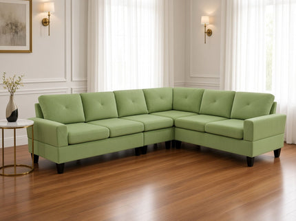 Modular L - Shaped Sectional Sofa, 6 Seater, 4 Piece Couch With Chaise - Green