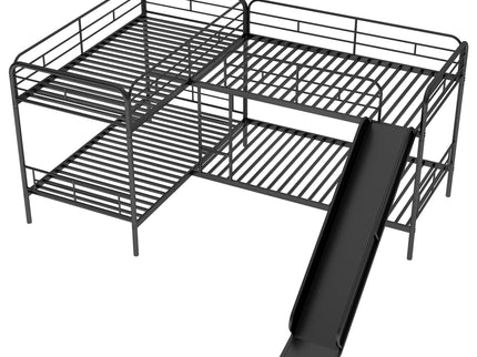 Mission Style Twin Size L-Shaped Bunk Bed With Slide And Ladder - Black