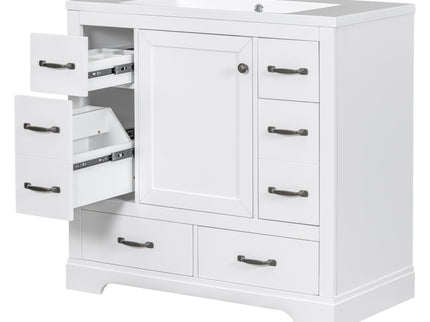 Modern Bathroom Vanity With Sink, 6 Drawers, Adjustable Shelf