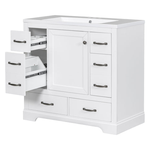 Modern Bathroom Vanity With Sink, 6 Drawers, Adjustable Shelf