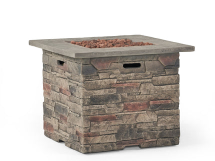 Classic Design Square Fire Pit With Top And 40, 000 Btu Heat Output - Stone Gray