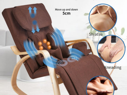 Comfortable Relax Rocking Chair With Full Massage Function Cotton Fabric Air Pressure - Brown