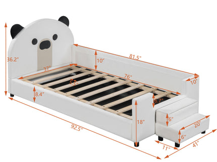 Upholstered Daybed With Bear Shaped Headboard, Hydraulic System And Breathable Fence