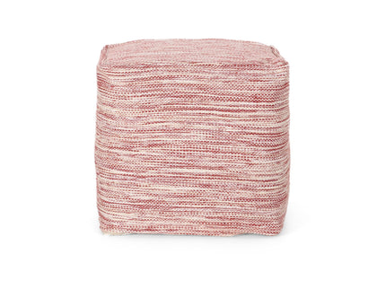 Enigma - Yarn And Cotton Square Pouf Ottoman With Polystyrene Beads - Red / White