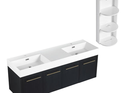 Modern Wall Mounted Bathroom Vanity With Resin Sink And Storage Rack