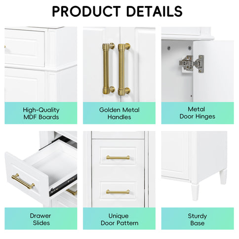 Bathroom Vanity With Sink, 4 Drawers (1 Flip Drawer), 2 Doors & Adjustable Shelf - White