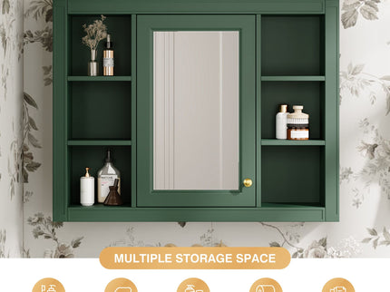 Wall Mounted Medicine Cabinet With Mirror, Storage Cabinet Featuring 6 Open Shelves And Adjustable Interior