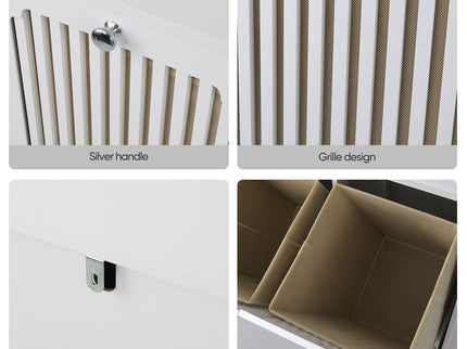 Louvered Flip Top Laundry Cabinet With Dual Fabric Baskets - White