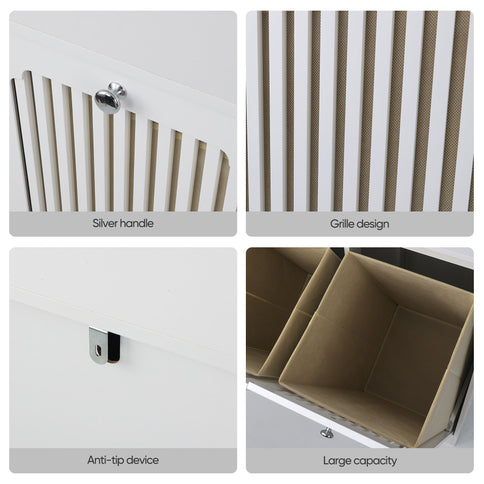 Louvered Flip Top Laundry Cabinet With Dual Fabric Baskets - White