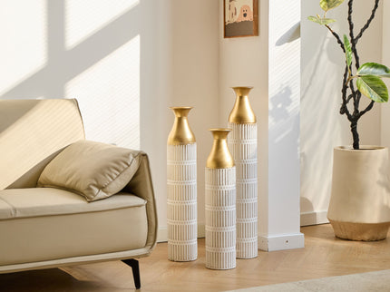 Floor Metal Vases Decorated White Metal Vases (Set of 3) Gorgeous Home Decoration Large Glazed Metal Vases - White