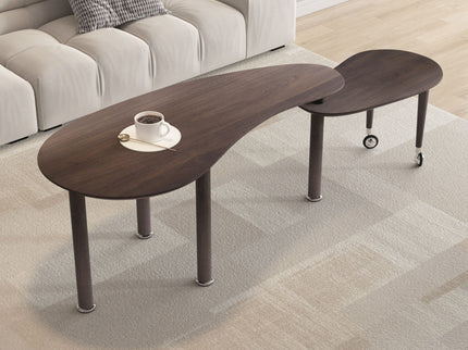 Rotatable Coffee Table With Solid Legs, 360 Degree Swivel, Waterproof - Walnut