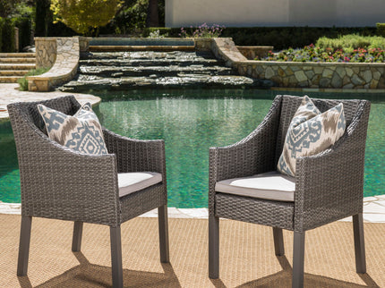 Outdoor Rattan Dining Chair With Straight Legs And Sloped Arms (Sey of 2)