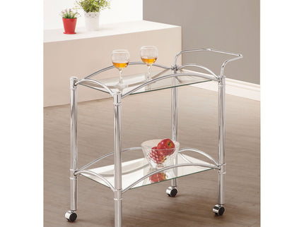 Porch & Den - 2 Tier Rectangular Glass Shelf Bar Cart With Glass - Chrome