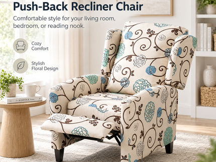 Wingback Recliner Chair With Padded Arms - Beige