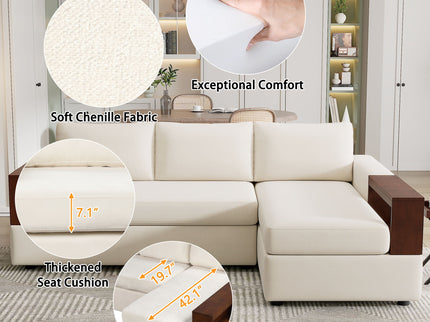 Sectional Sofa Upholstered Sofa Couch With Reversible Armrests For Living Room