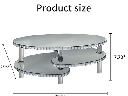 Coffee Table, Oval Double Layer Home Furnishing - Silver