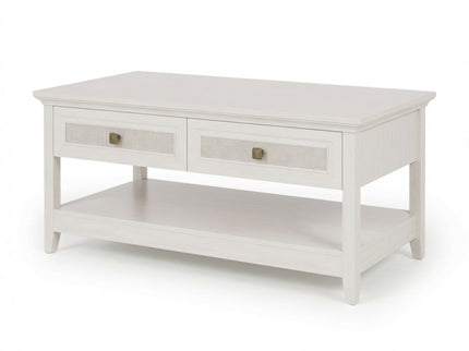 Coffee Table With Drawers & Storage Shelf - White