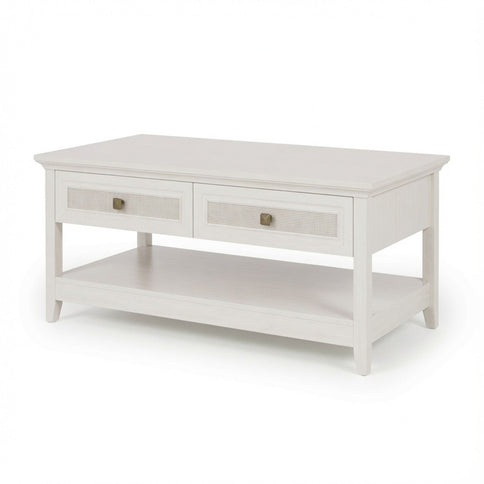 Coffee Table With Drawers & Storage Shelf - White