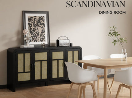 Sideboard Buffet Cabinet With 4 Doors & Adjustable Shelves - Black