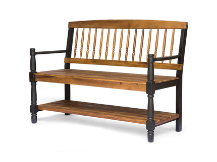 Slatted Bench With Built In Shelf