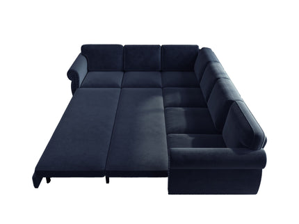L-Shaped Sofa Couch With Pull Out Bed With Nailhead Trim & Rolled Arm