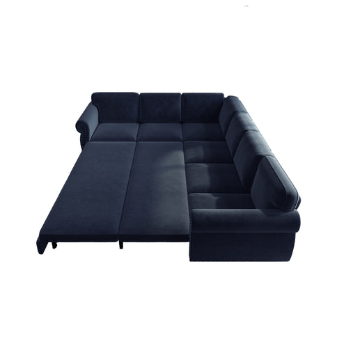 L-Shaped Sofa Couch With Pull Out Bed With Nailhead Trim & Rolled Arm