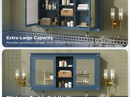 Modern Wall-Mount 2 In 1 Mirror Cabinet With Adjustable Shelves, Soft-Closing Hinges