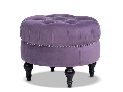 Dawn - Tufted Round Ottoman Nailhead Accents - Purple