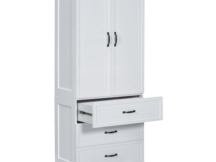 Tall Bathroom Storage Cabinet With 2 Doors And Drawers, Adjustable Shelf - White