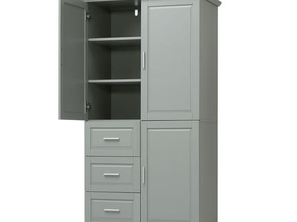 Tall And Wide Storage Cabinet With Doors, 3 Drawers
