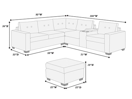 Sectional Set With Reversible Loveseat, USB Console, Corner Wedge & Ottoman