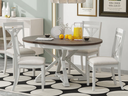 Dining Set With Extendable Round Table And 4 Upholstered Chairs