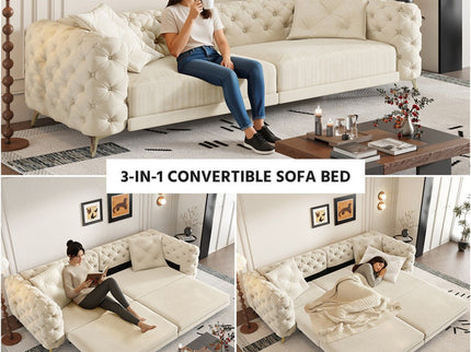 3 In 1 Convertible Sleeper, Deep Seat Pull Out Sofa Bed, Button Tufted