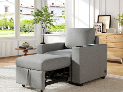 Single Pull Out Sofa Bed With USB Ports And Cup Holders