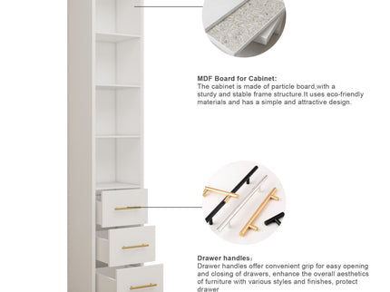 Tall Storage Cabinet With 3 Drawers For Bedroom - White