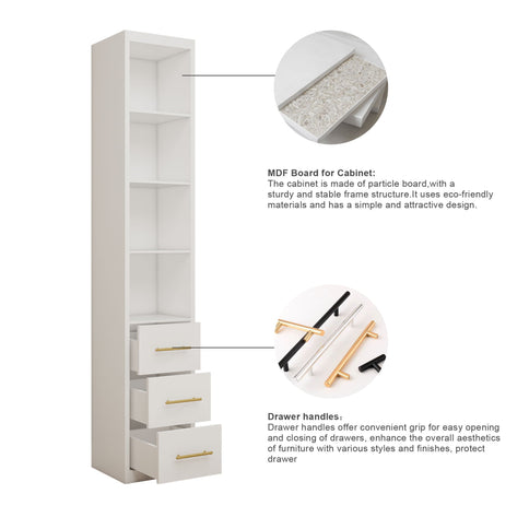 Tall Storage Cabinet With 3 Drawers For Bedroom - White