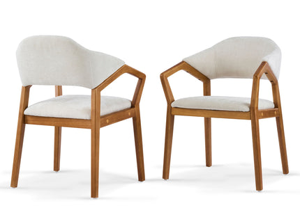 Indoor Upholstered Dining Armchair (Set of 2) - Beige / Teak