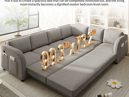 L-Shaped Couch With Pull-Out Bed, Convertible Sleeper Sofa With Side Pocket & USB Port