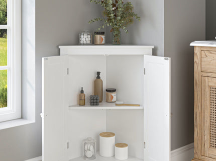 Corner Cabinet With 2 Doors And Adjustable Shelves, Freestanding Narrow Storage Organizer For Bathroom - White