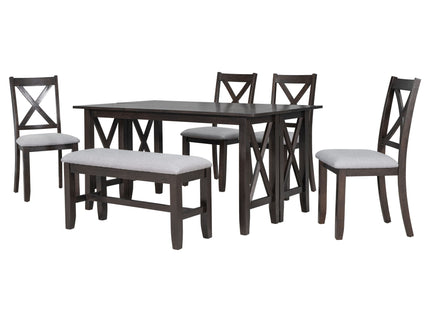 6 Piece Family Dining Room Set, Space Saving Foldable Table And 4 Chairs With Bench
