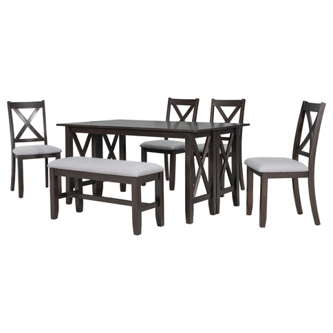 6 Piece Family Dining Room Set, Space Saving Foldable Table And 4 Chairs With Bench
