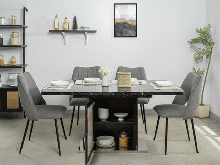 Modern Rectangle Dining Table With Stretchable Top, Storage Cabinet