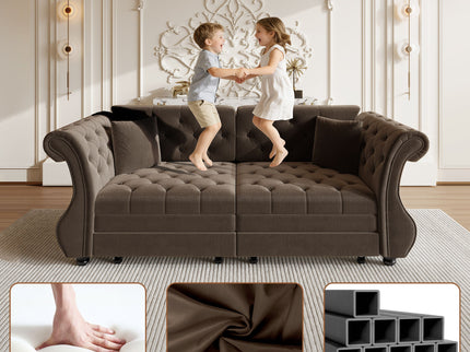 Oversized Chesterfield Pull Out Sofa Bed, Roll Arm Couch With Flower Tufting For Living Room
