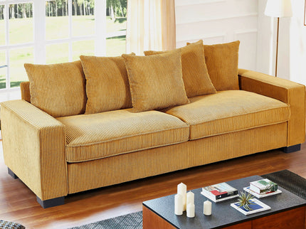 Luxe Sofa With 5 Matching Toss Pillows, Sleek Design, Spacious And Comfortable 3 Seater Couch