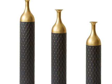 Elegant Floor Vase Set Metal Decorative Vases 3 Piece Set For Floral Display, Wedding & Gift Decor - Gold / Black