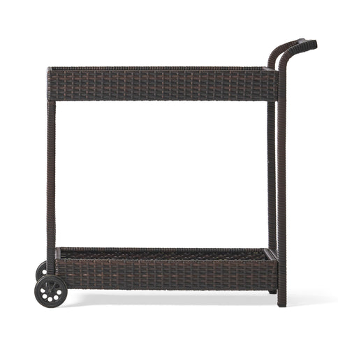 Resin Wicker Bar Cart With Metal Frame - Brown