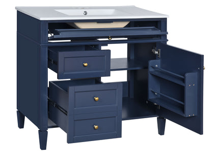 Bathroom Vanity With Top Sink, Modern Bathroom Storage Cabinet, 2 Drawers And A Tip-Out Drawer, Single Sink Bathroom Vanity - Blue